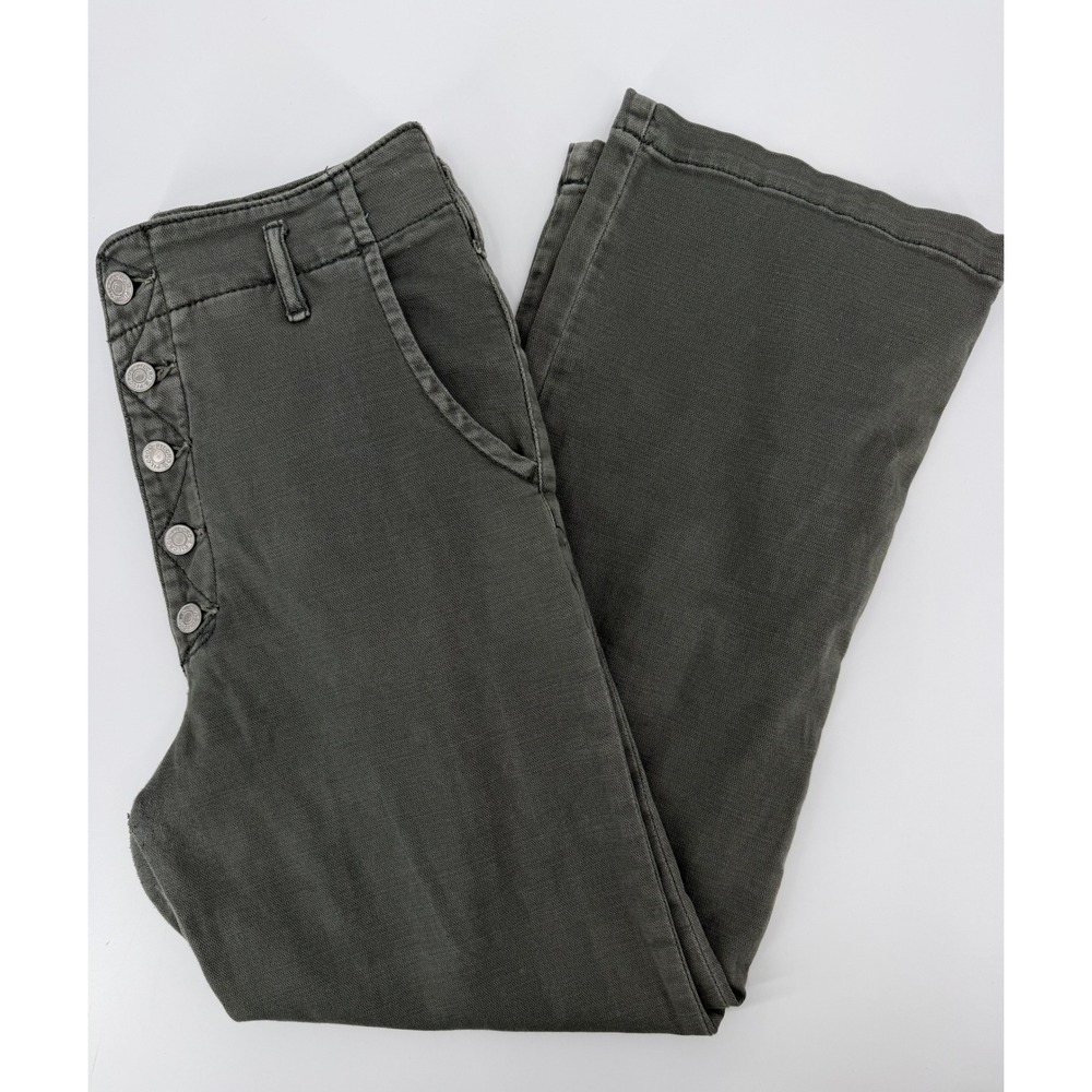 Pilcro and the Letterpress Olive Green Wide Leg Button Fly Pants 27 High Rise